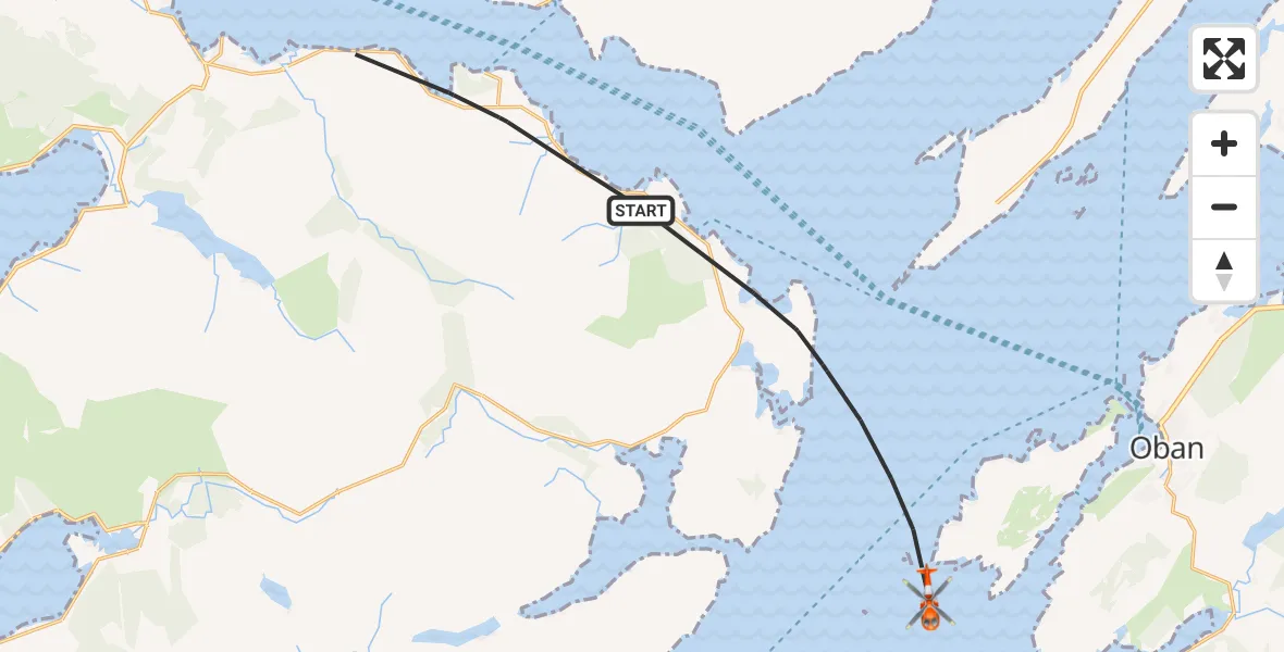 Flight path map showing Coastguard Helicopter route from Inner Seas to Inner Seas