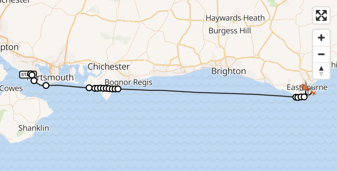 Routekaart van de vlucht: Coastguard Helicopter to Eastbourne, King Edward's Parade
