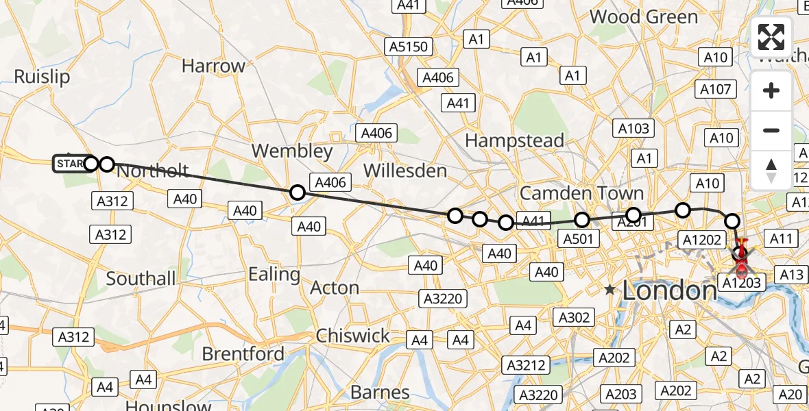 Flight route map: Air Ambulance Helicopter to Royal London Hospital, Royal London Hospital