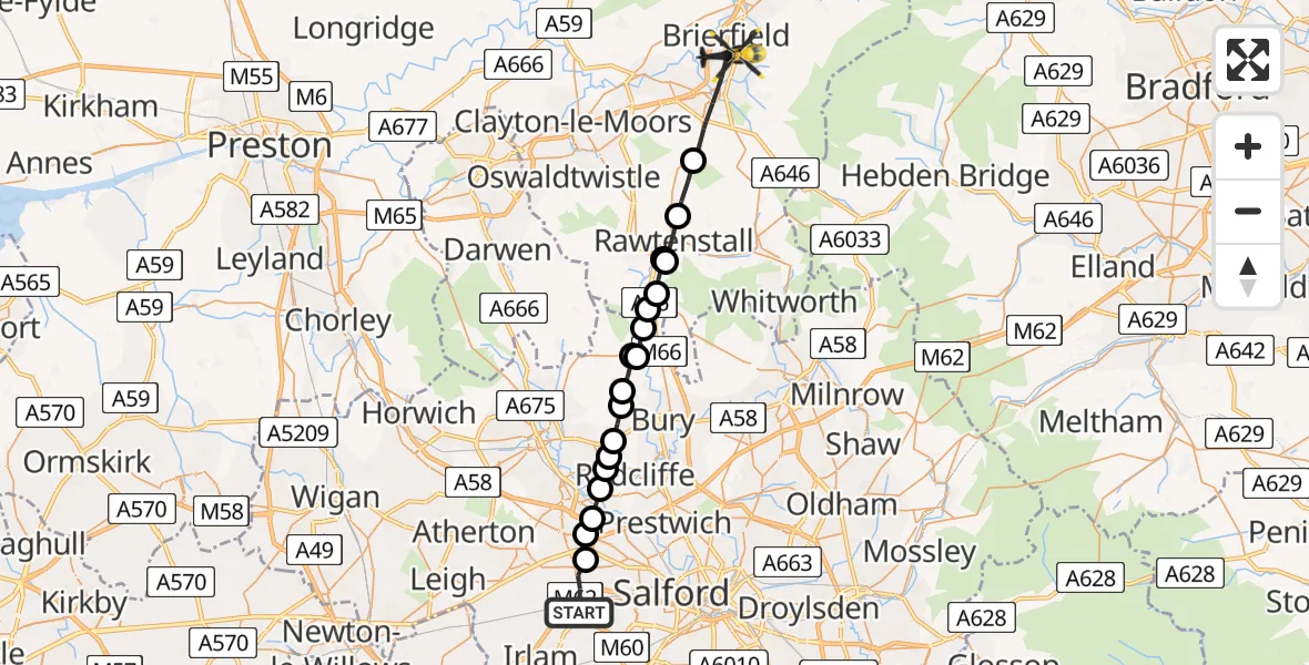 Flight route map: Police Helicopter to Burnley, Thames Avenue