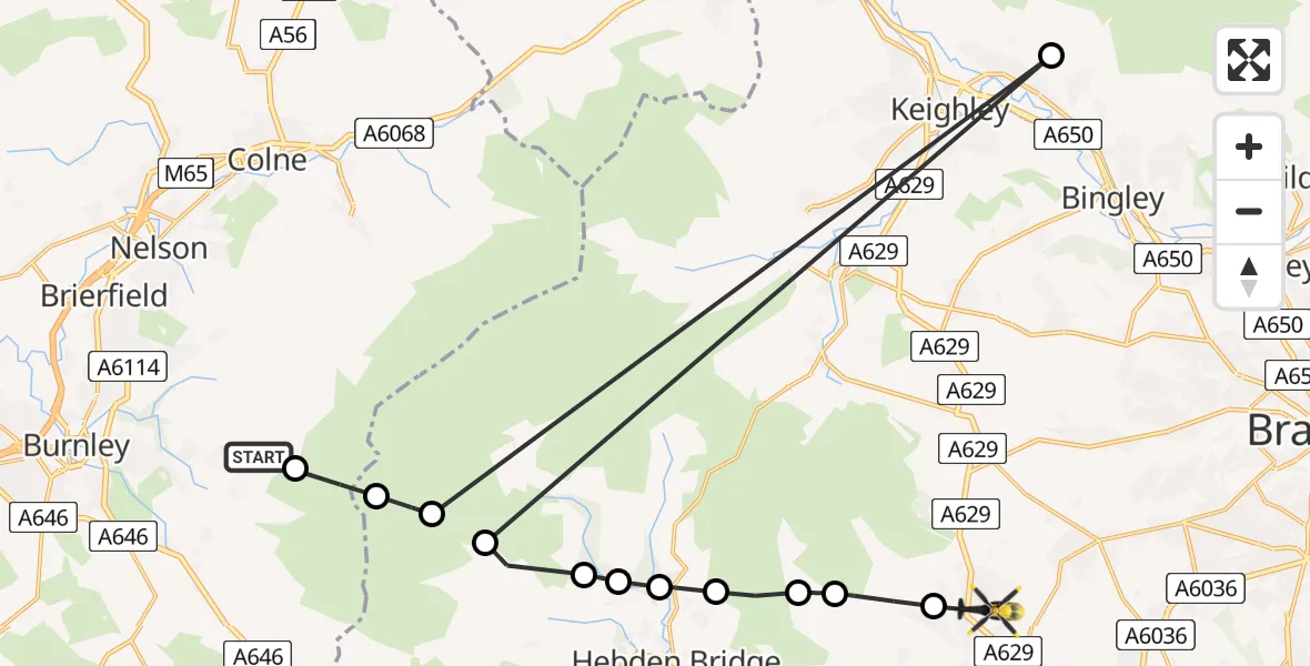 Routekaart van de vlucht: Police Helicopter to Calderdale, Threap Croft
