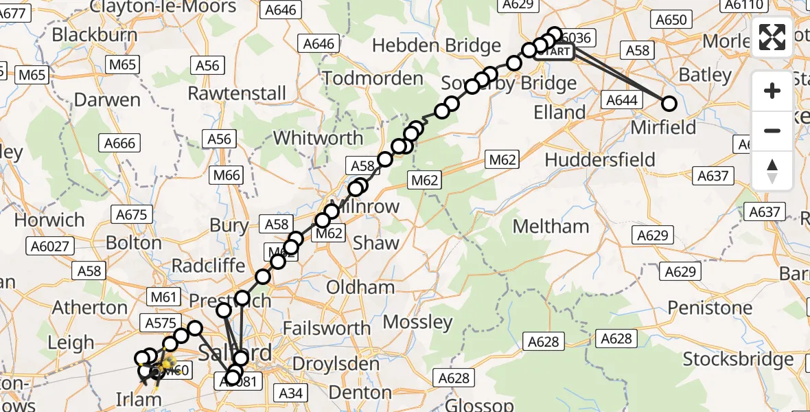 Routekaart van de vlucht: Police Helicopter to Worsley, Twelve Yards Road
