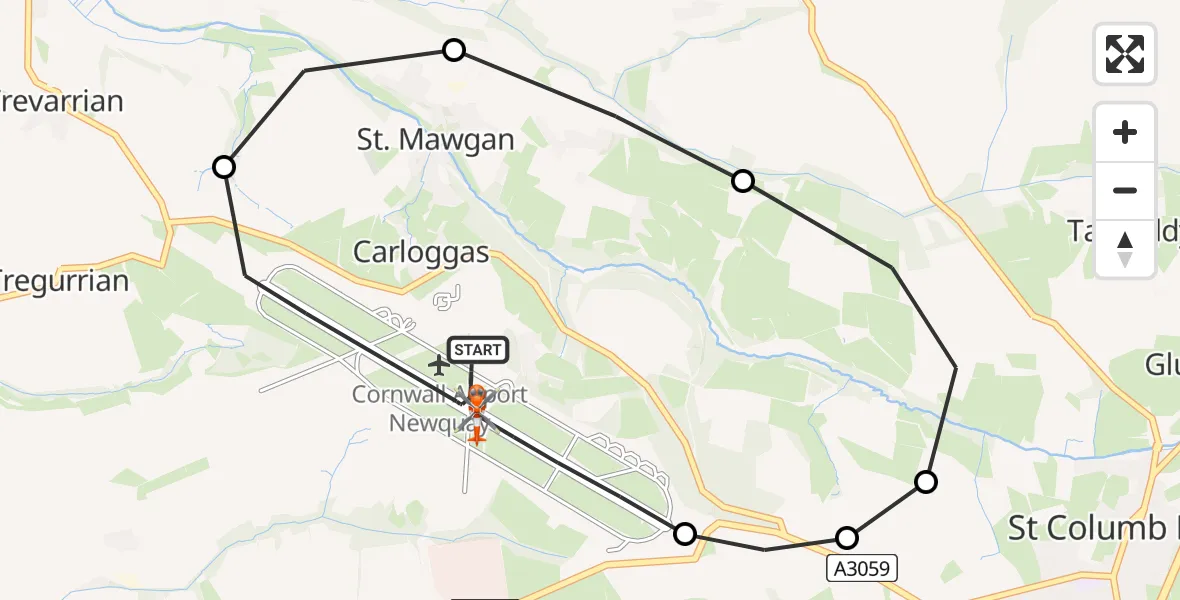 Routekaart van de vlucht: Coastguard Helicopter to Cornwall Airport Newquay, Cornwall Airport Newquay