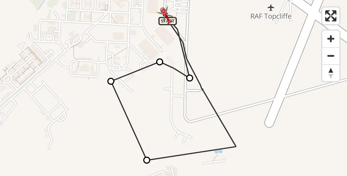 Flight route map: Air Ambulance Helicopter to RAF Topcliffe, RAF Topcliffe