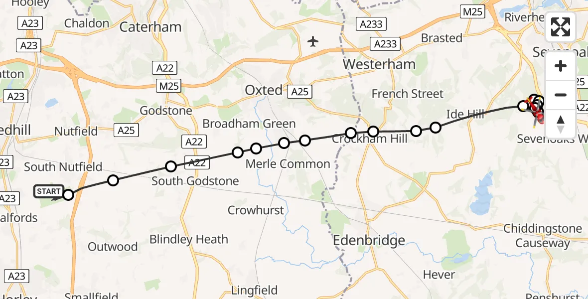 Flight route map: Air Ambulance Helicopter to Sevenoaks Weald, White House Road