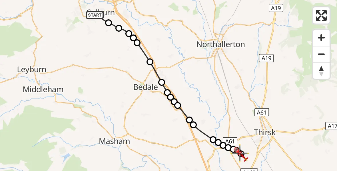 Routekaart van de vlucht: Air Ambulance Helicopter to RAF Topcliffe, RAF Topcliffe