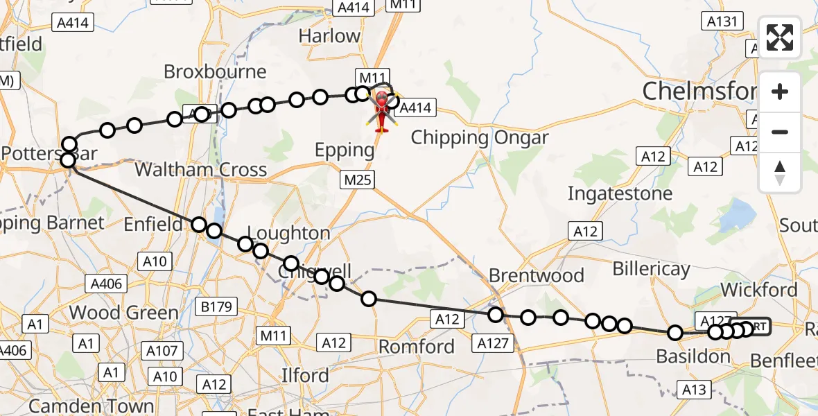Routekaart van de vlucht: Air Ambulance Helicopter to North Weald Airfield, North Weald Airfield