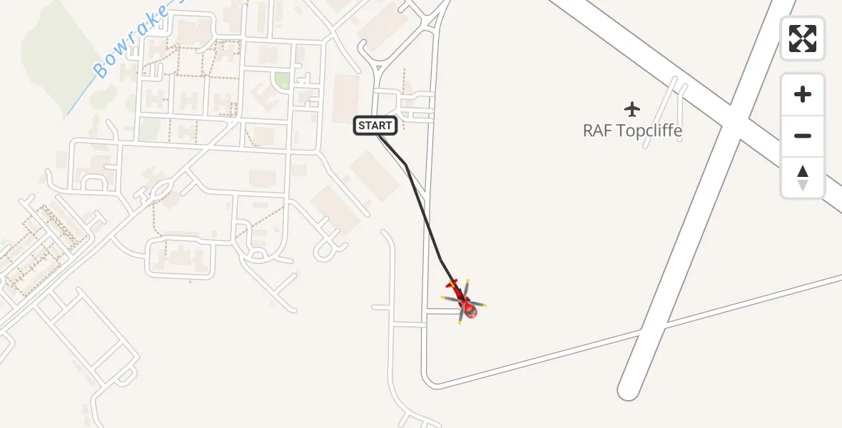 Flight route map: Air Ambulance Helicopter to RAF Topcliffe, RAF Topcliffe