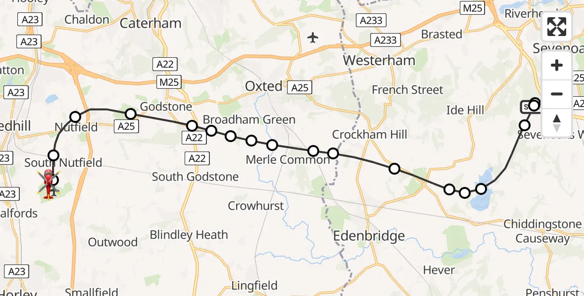 Routekaart van de vlucht: Air Ambulance Helicopter to Redhill Aerodrome, Redhill Aerodrome