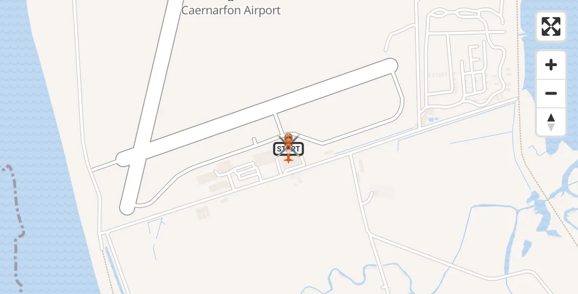 Flight path map showing Coastguard Helicopter route from Caernarfon Airport to Caernarfon Airport