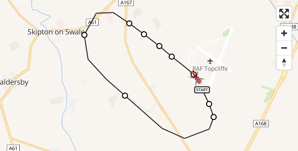 Flight route map: Air Ambulance Helicopter to RAF Topcliffe, RAF Topcliffe