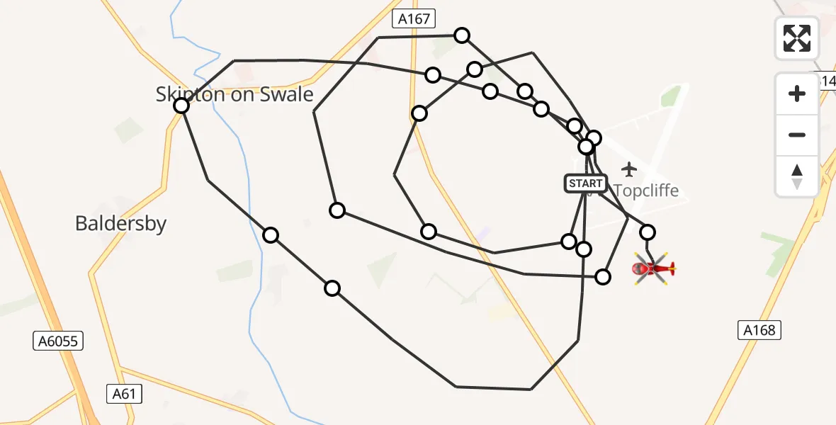 Flight route map: Air Ambulance Helicopter to Topcliffe, Topcliffe