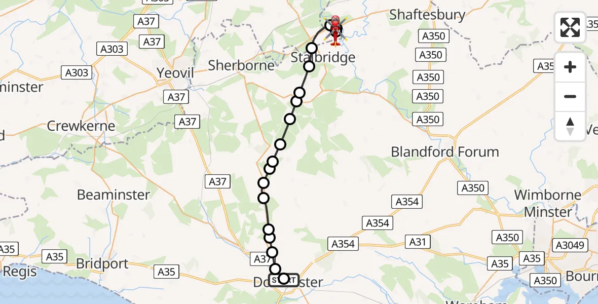 Routekaart van de vlucht: Air Ambulance Helicopter to Henstridge Airfield, Henstridge Airfield