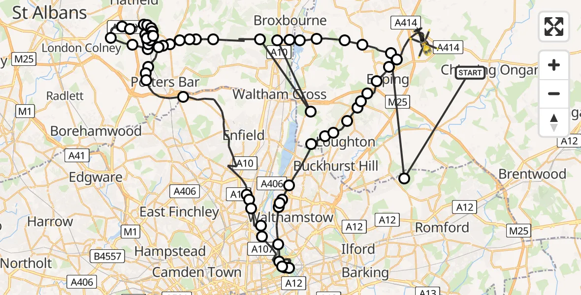 Routekaart van de vlucht: Police Helicopter to North Weald Airfield, North Weald Airfield