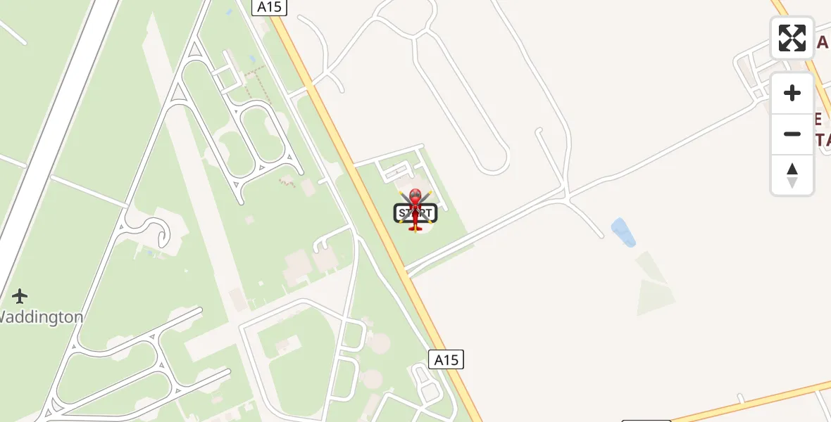 Flight route map: Air Ambulance Helicopter to North Kesteven, Sleaford Road