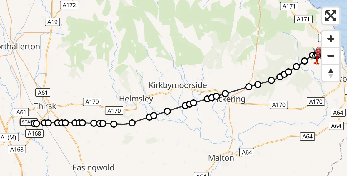 Routekaart van de vlucht: Air Ambulance Helicopter to Suffield-cum-Everley, Suffield-cum-Everley