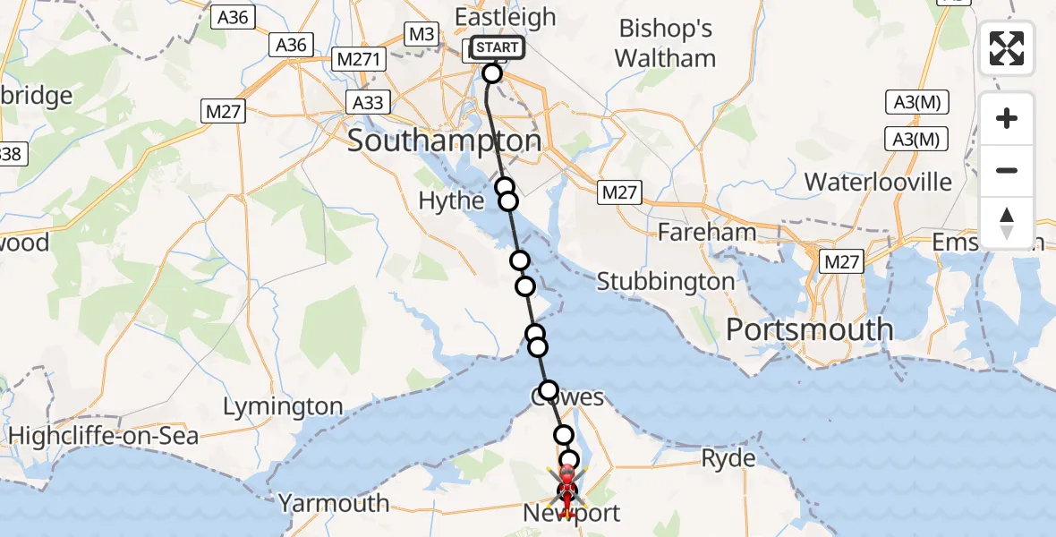 Flight route map: Air Ambulance Helicopter to St Marys Hospital Isle Of Wight, St Marys Hospital Isle Of Wight
