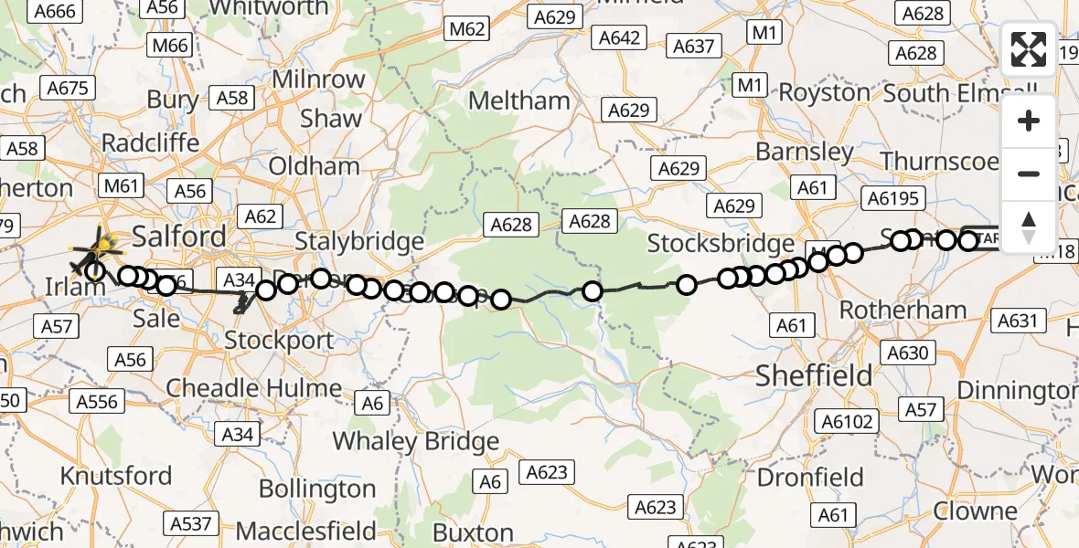 Routekaart van de vlucht: Police Helicopter to Irlam, M62