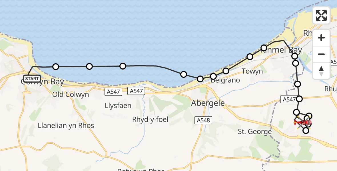 Routekaart van de vlucht: Air Ambulance Helicopter to Rhyl, Rhuddlan Road