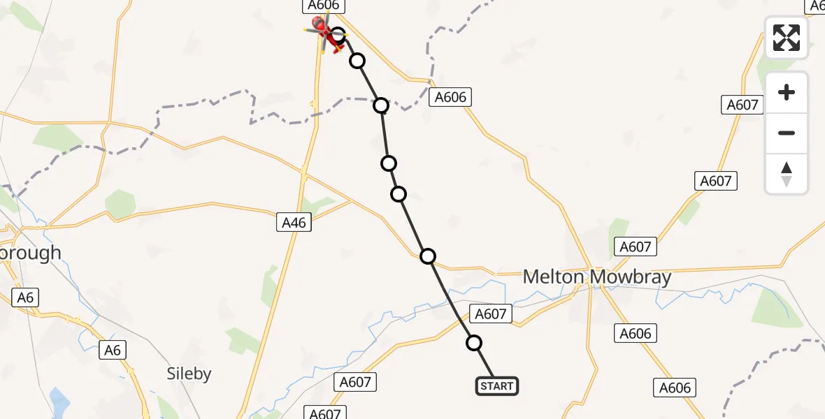 Routekaart van de vlucht: Air Ambulance Helicopter to Nottingham Heliport, Nottingham Heliport