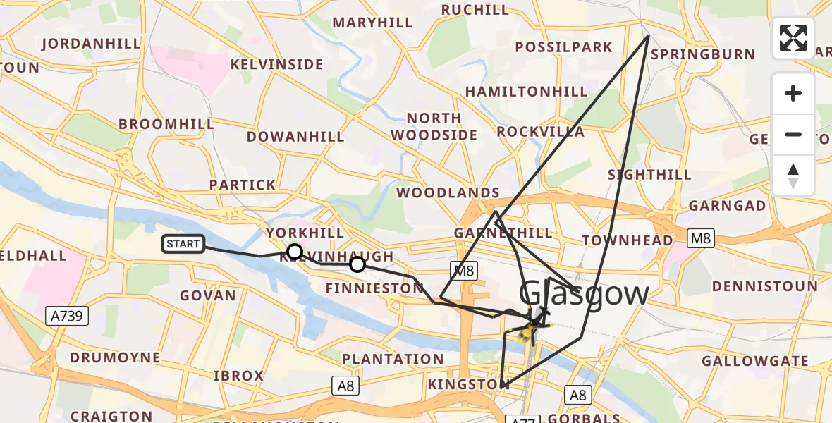 Flight path map showing Police Helicopter route from Glasgow to Glasgow