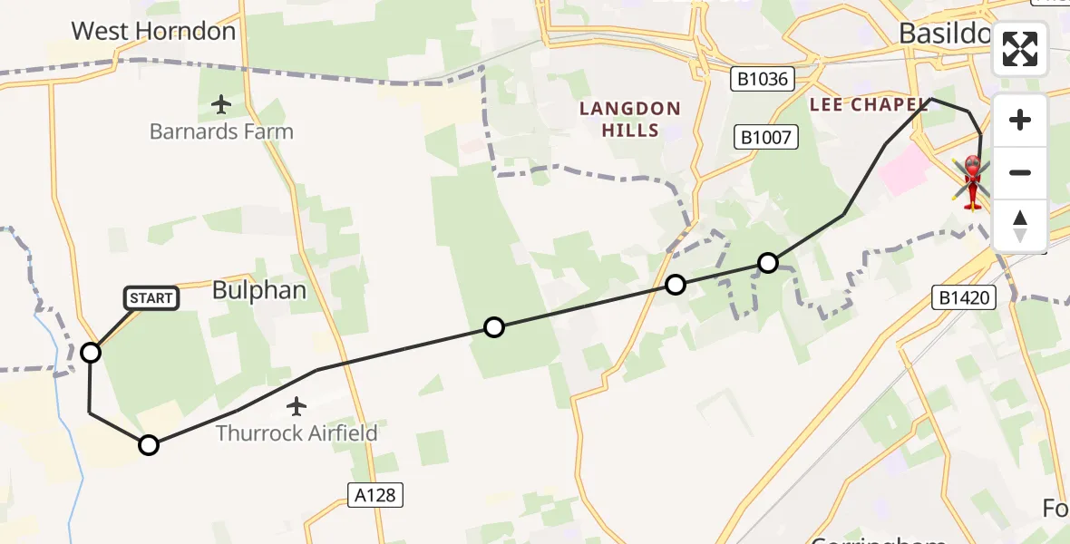 Routekaart van de vlucht: Air Ambulance Helicopter to Basildon, Nether Mayne