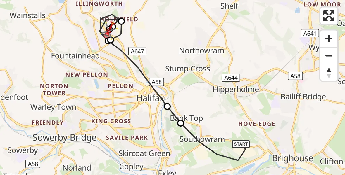 Routekaart van de vlucht: Air Ambulance Helicopter to Fountainhead, Holly Park Way