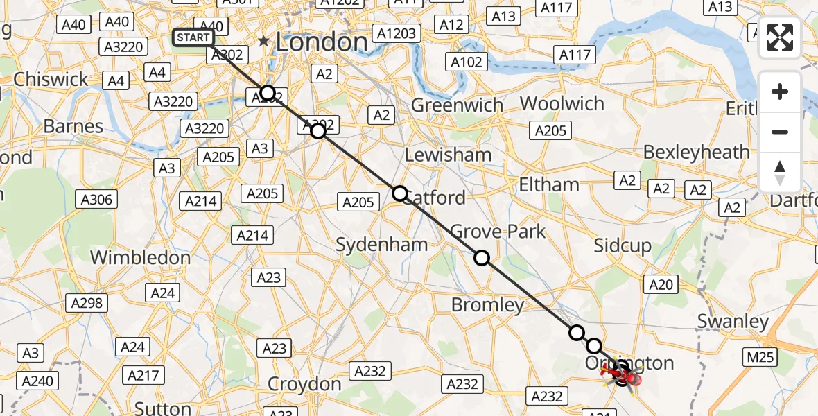 Routekaart van de vlucht: Air Ambulance Helicopter to Orpington, High Street