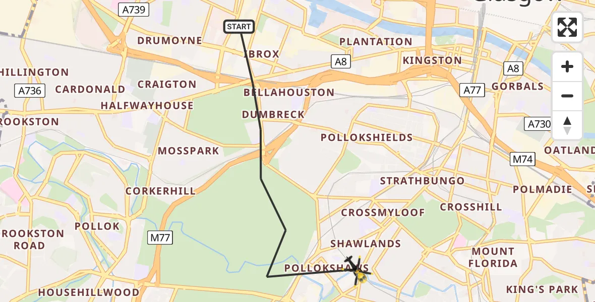 Flight path map showing Police Helicopter route from Glasgow to Glasgow
