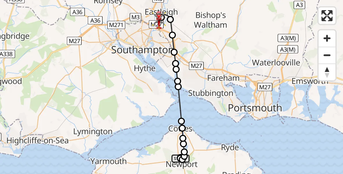 Flight route map: Air Ambulance Helicopter to Southampton Airport, Southampton Airport