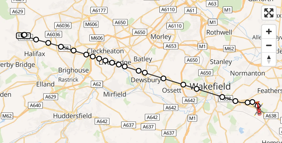 Flight route map: Air Ambulance Helicopter to YAA Nostell Helicopter Port, YAA Nostell Helicopter Port