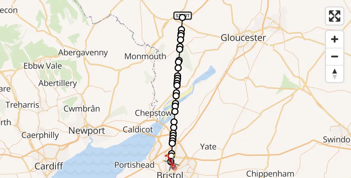 Routekaart van de vlucht: Air Ambulance Helicopter to Bristol, Lydney Road