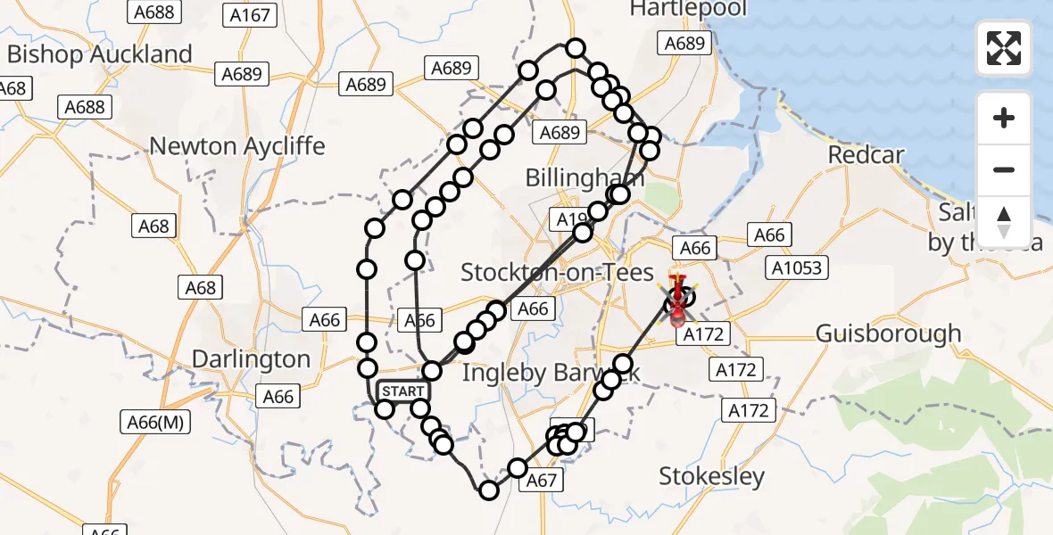 Routekaart van de vlucht: Air Ambulance Helicopter to James Cook University Hospital, James Cook University Hospital
