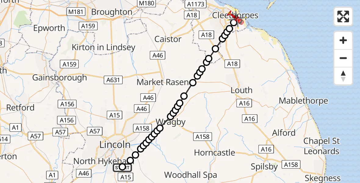 Routekaart van de vlucht: Air Ambulance Helicopter to Cleethorpes, Aldrich Road