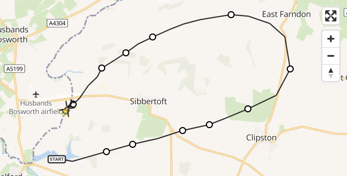 Flight route map: Police Helicopter to Harborough, Sulby Road