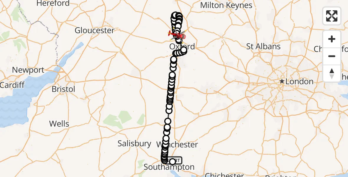 Routekaart van de vlucht: Air Ambulance Helicopter to London Oxford Airport, London Oxford Airport