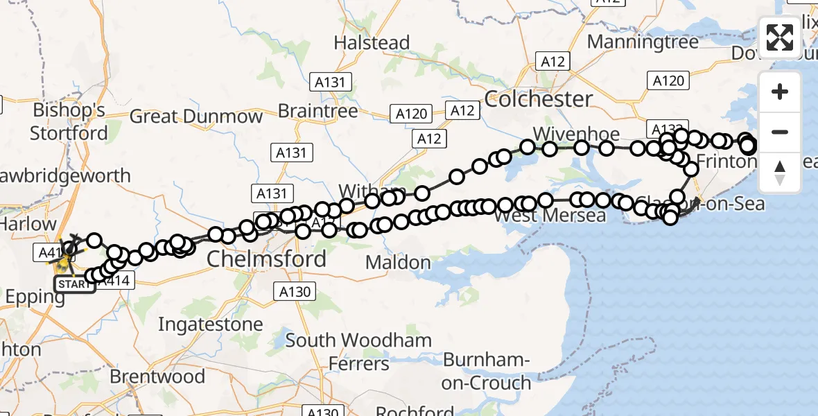 Flight route map: Police Helicopter to North Weald Bassett, North Weald Bassett