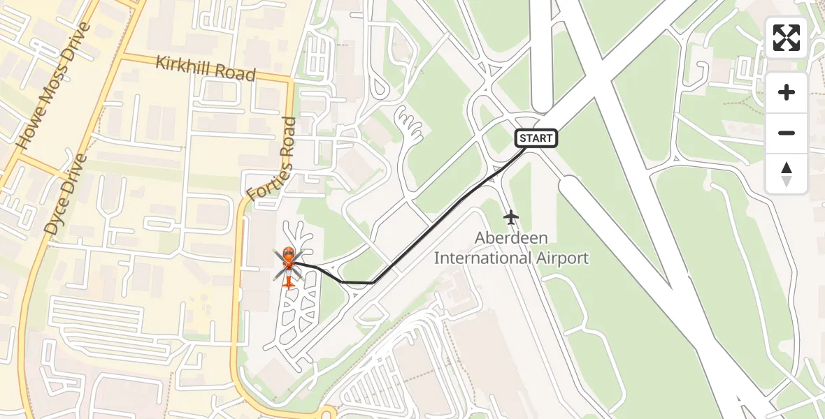 Flight route map: Coastguard Helicopter to Aberdeen International Airport, Aberdeen International Airport