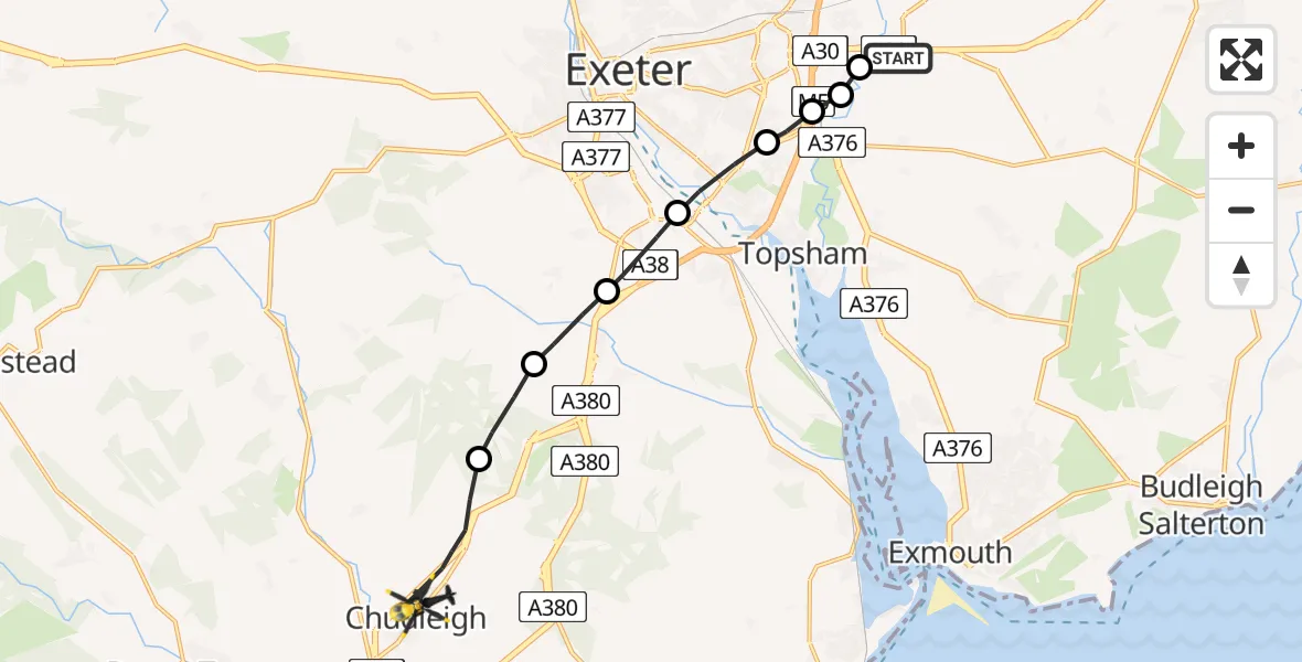 Routekaart van de vlucht: Police Helicopter to Chudleigh, Colway Lane