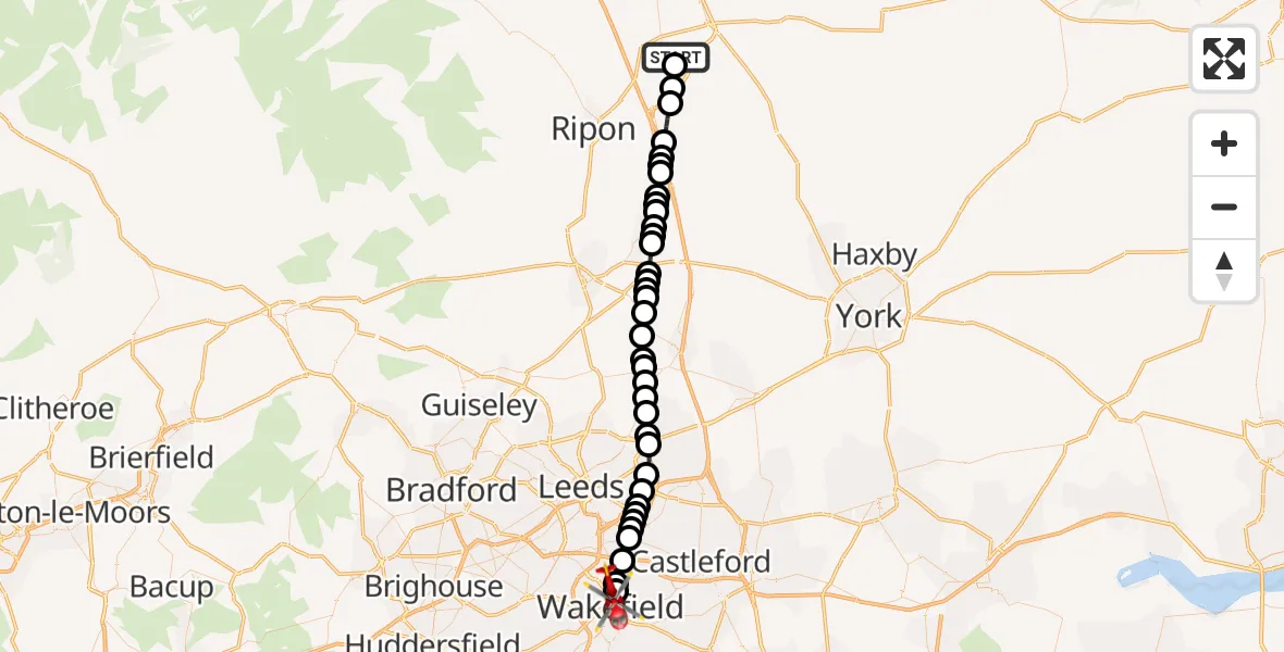 Flight route map: Air Ambulance Helicopter to Newton Hill, Ash Road