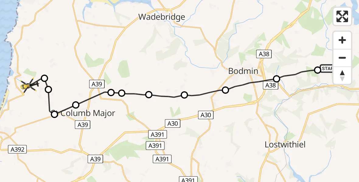 Routekaart van de vlucht: Police Helicopter to Tregurrian, Tregurrian