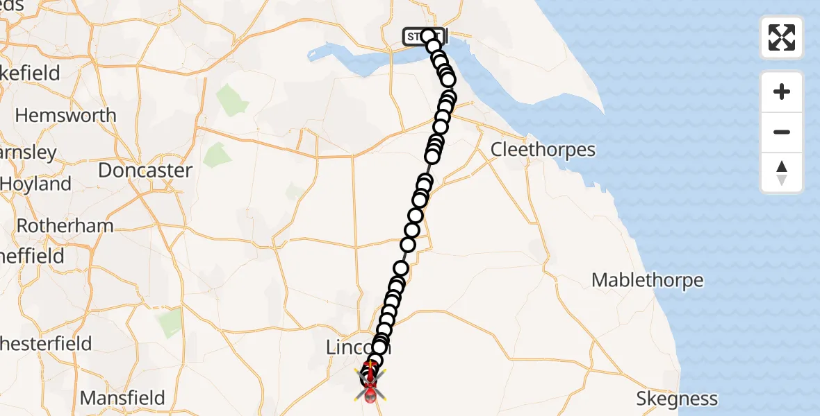 Routekaart van de vlucht: Air Ambulance Helicopter to North Kesteven, Sleaford Road