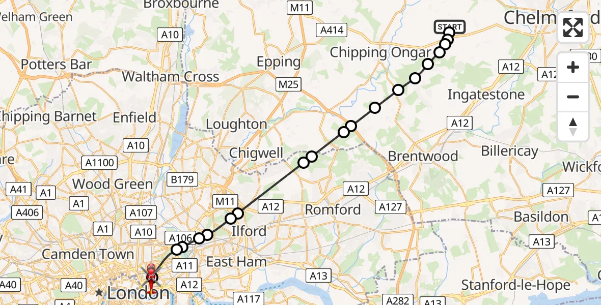 Flight route map: Air Ambulance Helicopter to Royal London Hospital, Royal London Hospital