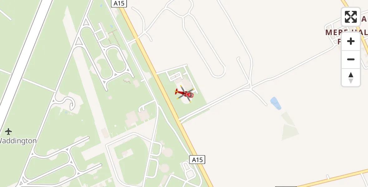 Flight route map: Air Ambulance Helicopter to RAF Waddington