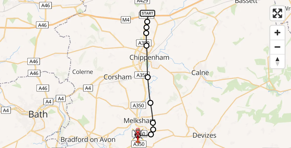 Routekaart van de vlucht: Air Ambulance Helicopter to Wiltshire Air Ambulance, Wiltshire Air Ambulance