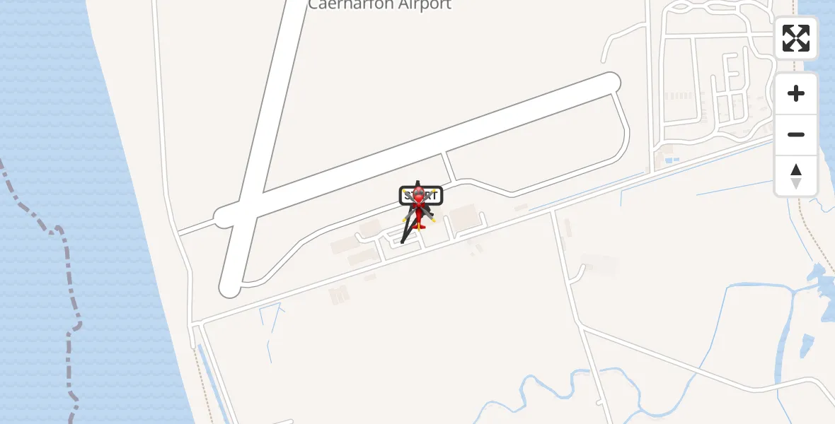 Flight path map showing Air Ambulance Helicopter route from Caernarfon Airport to Caernarfon Airport
