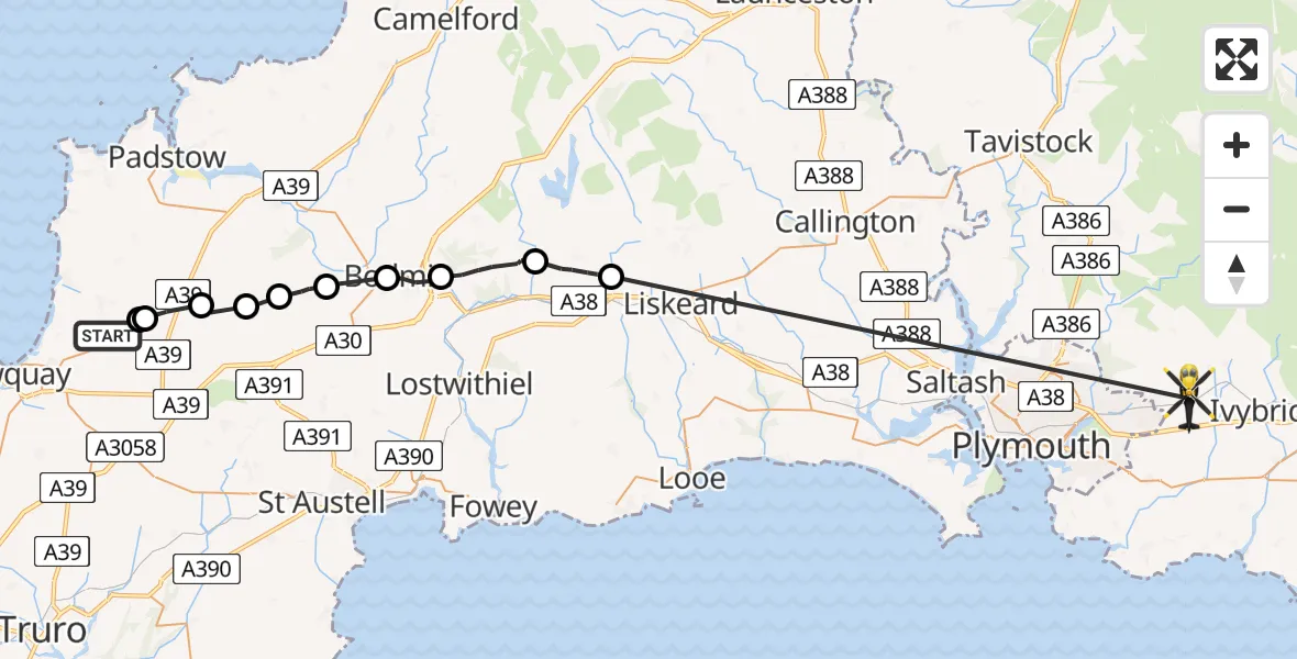 Flight route map: Police Helicopter to Sparkwell, Sparkwell