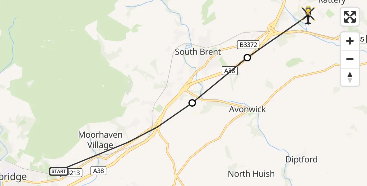 Routekaart van de vlucht: Police Helicopter to Rattery, Rattery