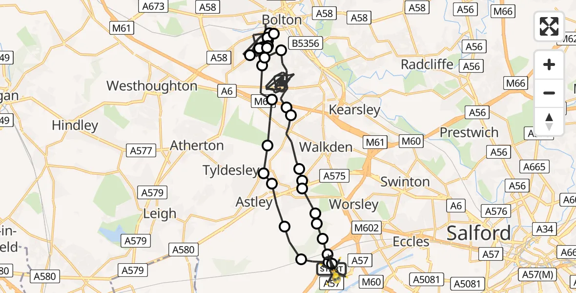 Flight path map showing Police Helicopter route from Manchester Barton Aerodrome to Manchester Barton Aerodrome