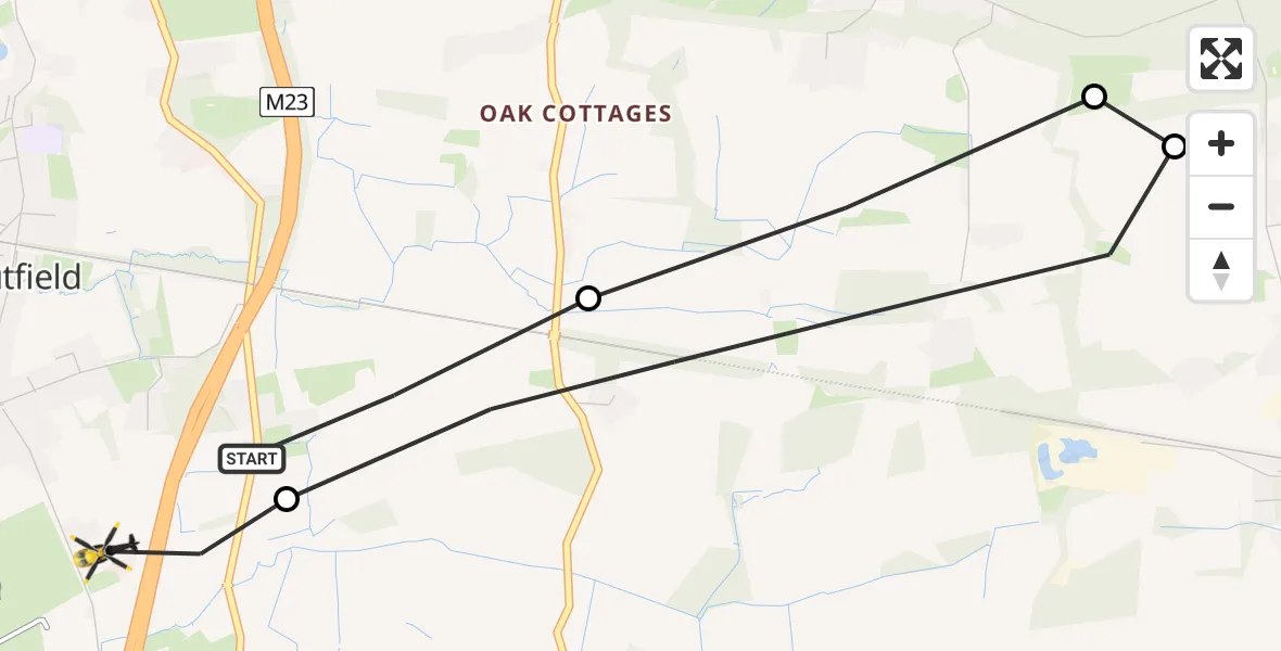 Flight route map: Police Helicopter to South Nutfield, M23